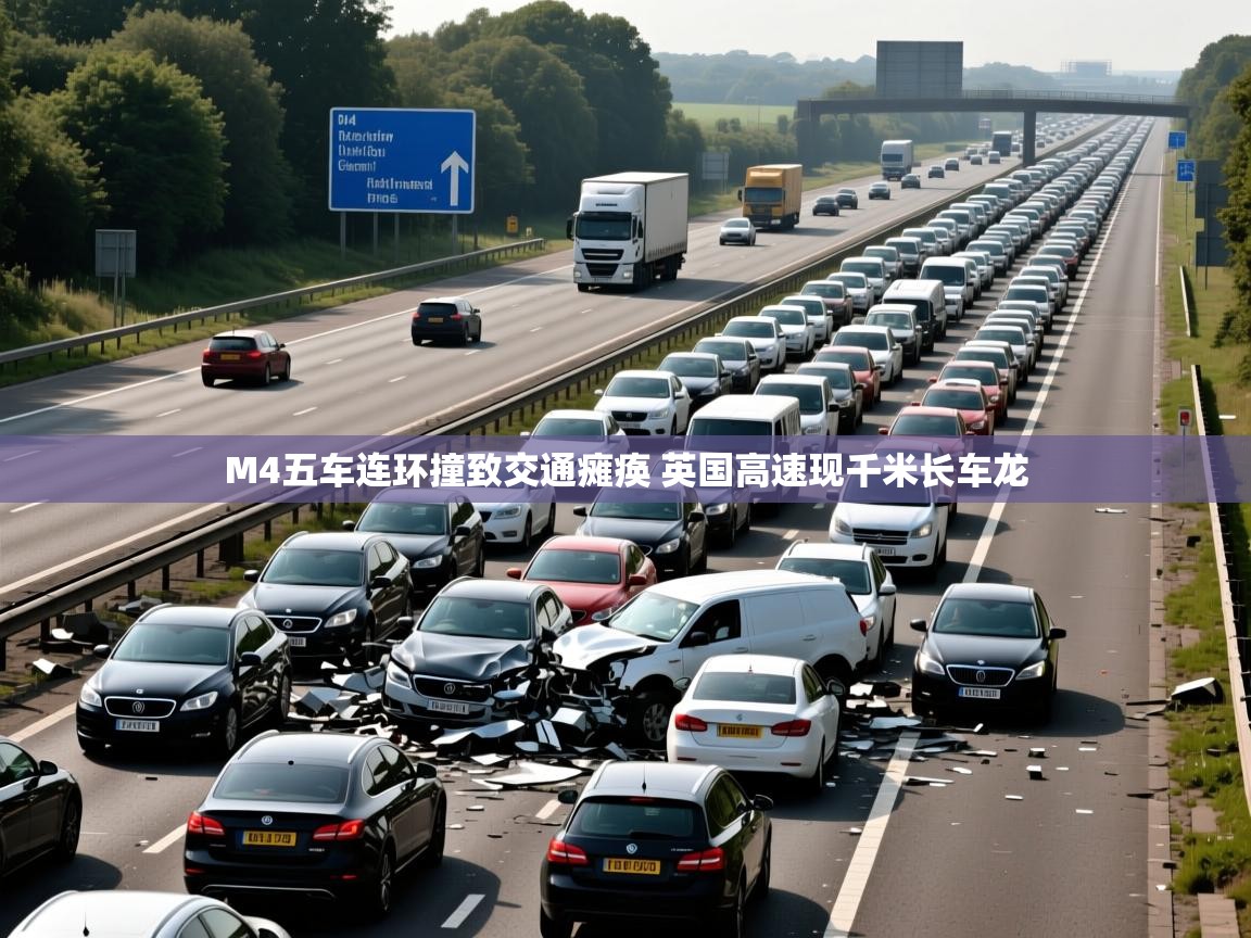 M4五车连环撞致交通瘫痪 英国高速现千米长车龙